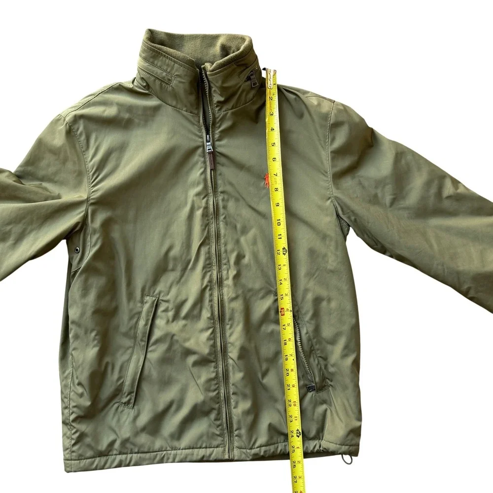 Polo Ralph Lauren Mens Olive Green Fleece Lined Hooded Windbreaker Jacket Small